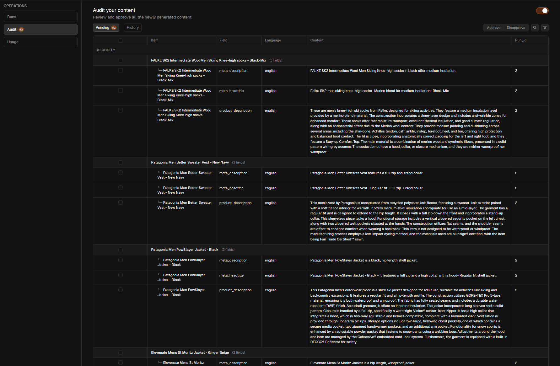 Audit queue with pending approvals