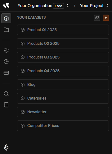 Org and project selector with dataset list