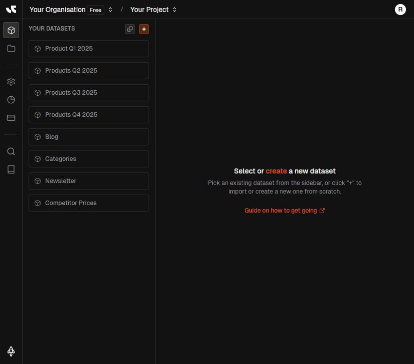 Empty workspace prompting dataset creation